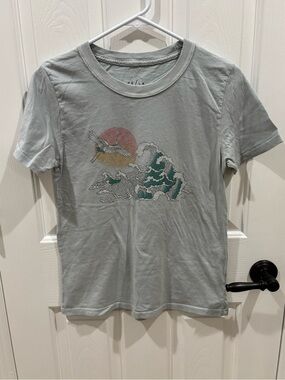 Women’s PS/LA Sea Wave Graphic T-Shirt with Crane and Sun size S